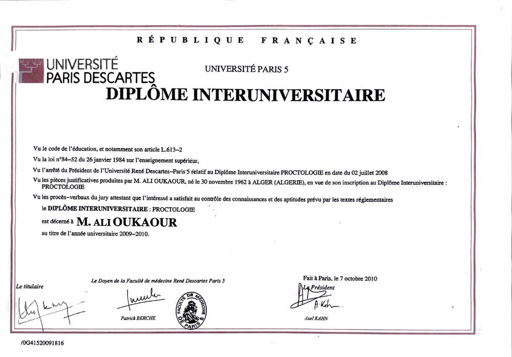 Diplôme : DIU de proctologie