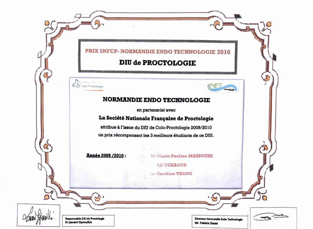 Diplôme : Lauréat — Prix SNFCP