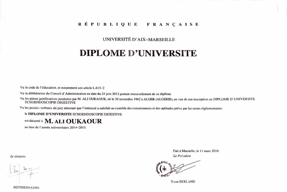 Diplôme : DU d'écho-endoscopie digestive